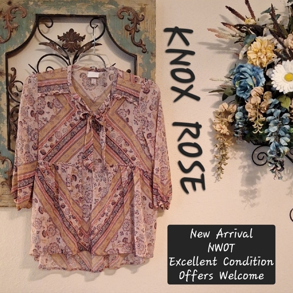 Knox Rose Boho Blouse in Pink and Brown. Excellent Condition NWOT Size Medium - Picture 1 of 8
